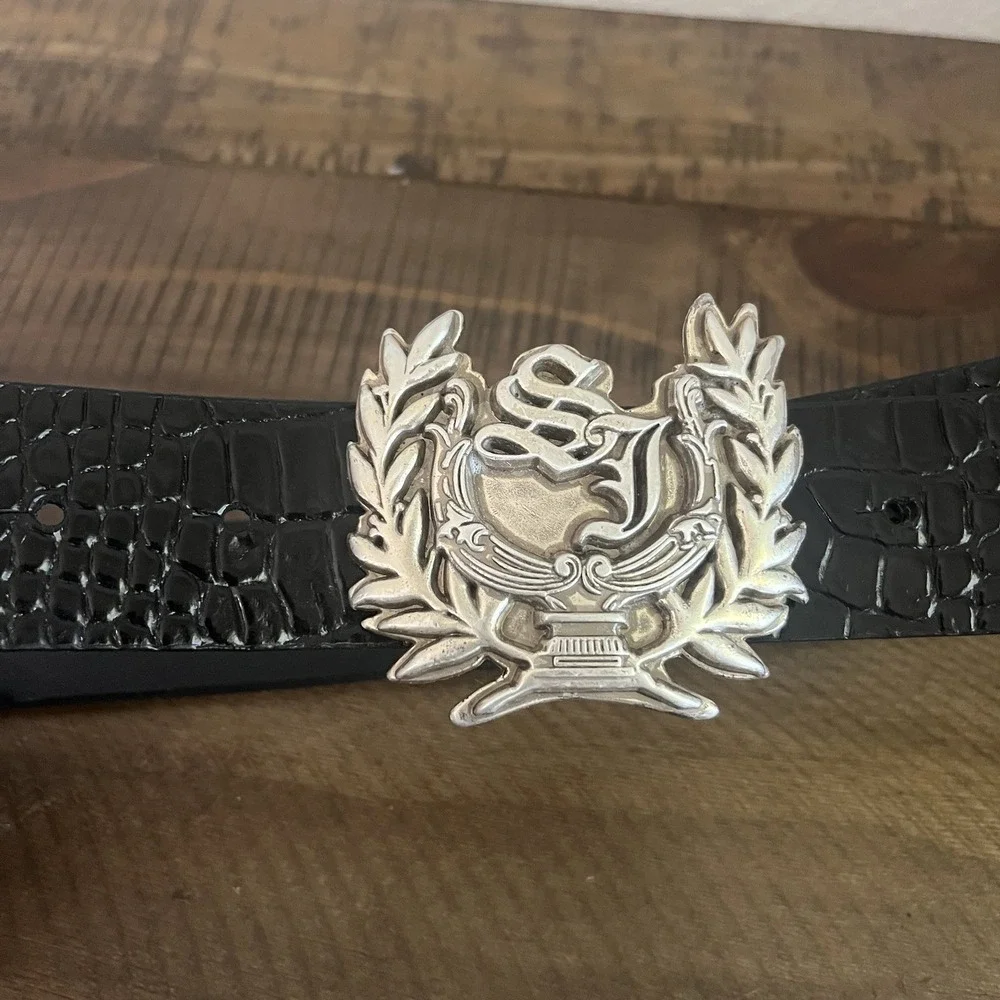 Sean John Vintage Men's Belt ‎ Black Snakeskin Large Stainless Steel Buckle 36